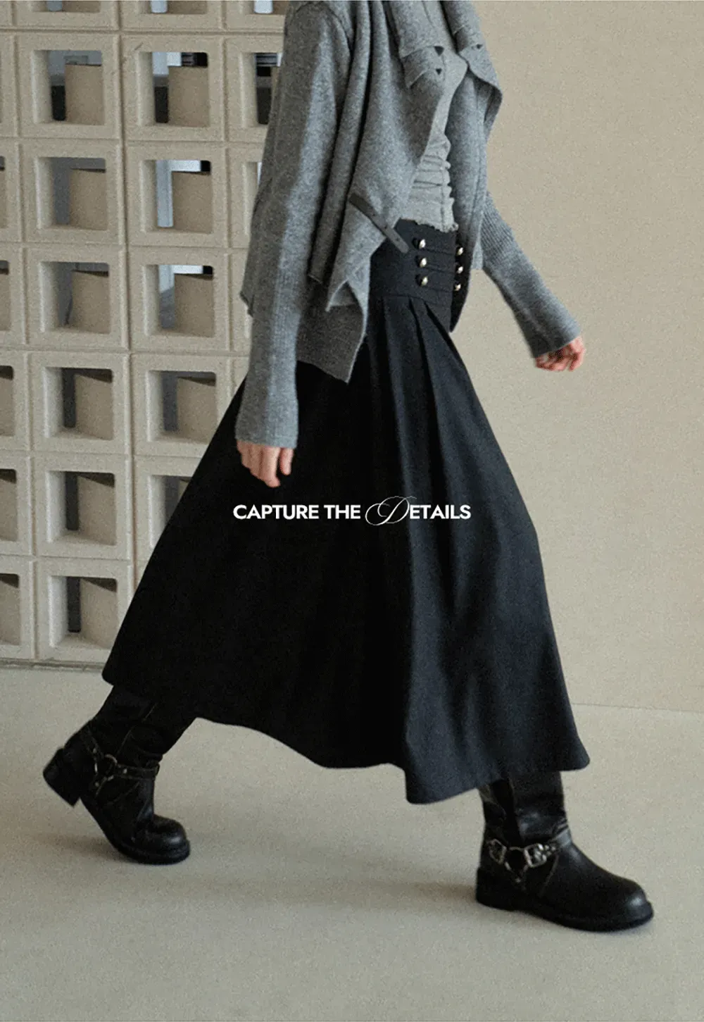 High Waist Pleated Skirt with Decorative Buttons