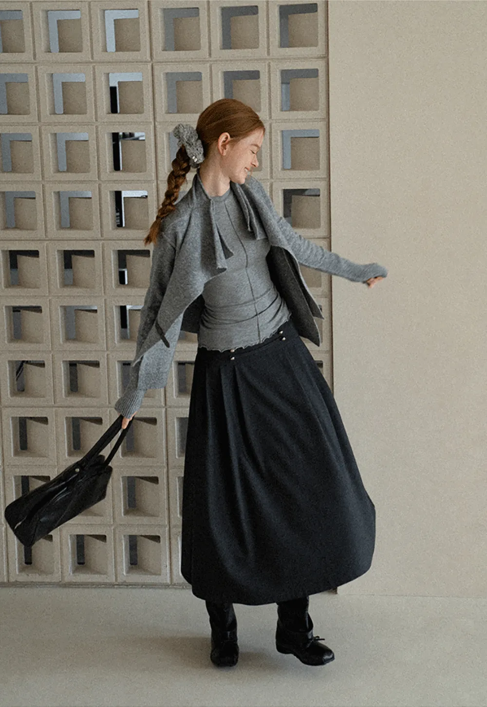 High Waist Pleated Skirt with Decorative Buttons