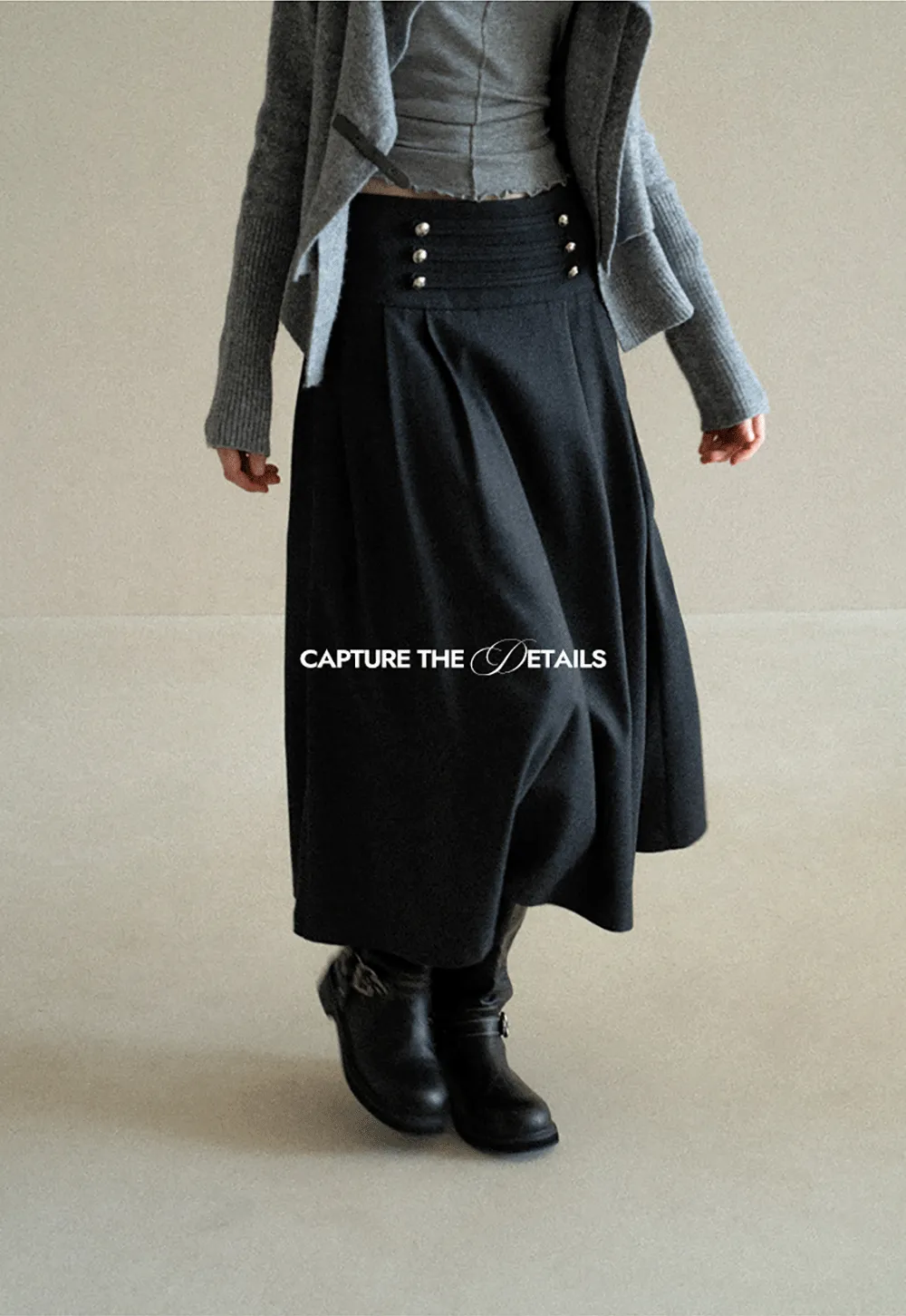 High Waist Pleated Skirt with Decorative Buttons
