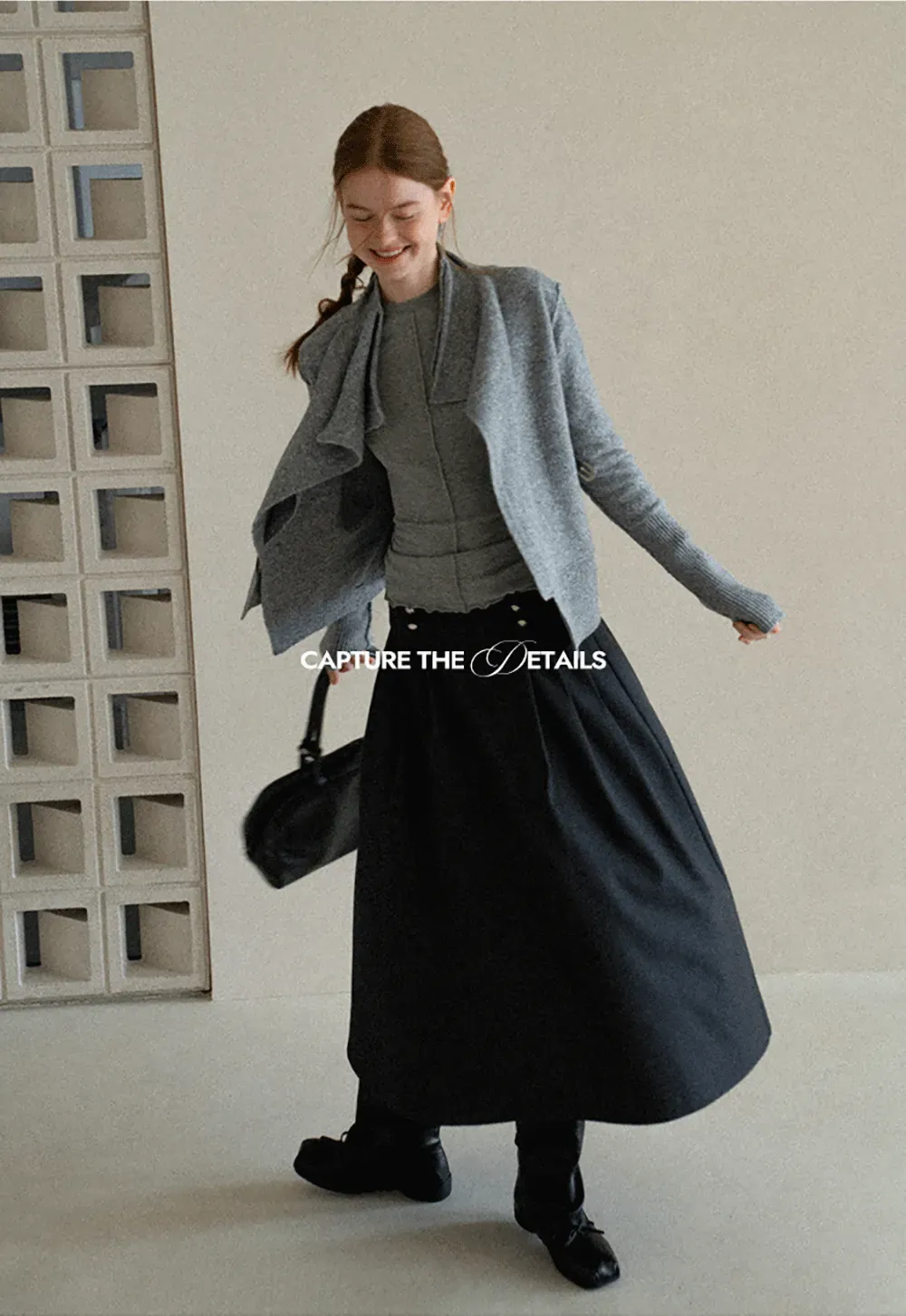 High Waist Pleated Skirt with Decorative Buttons