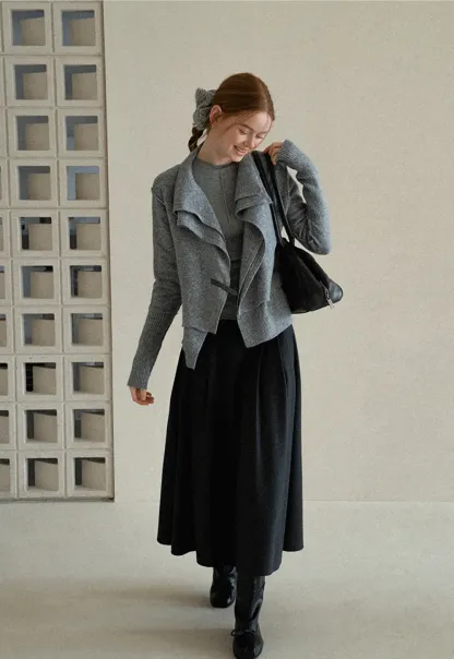 High Waist Pleated Skirt with Decorative Buttons