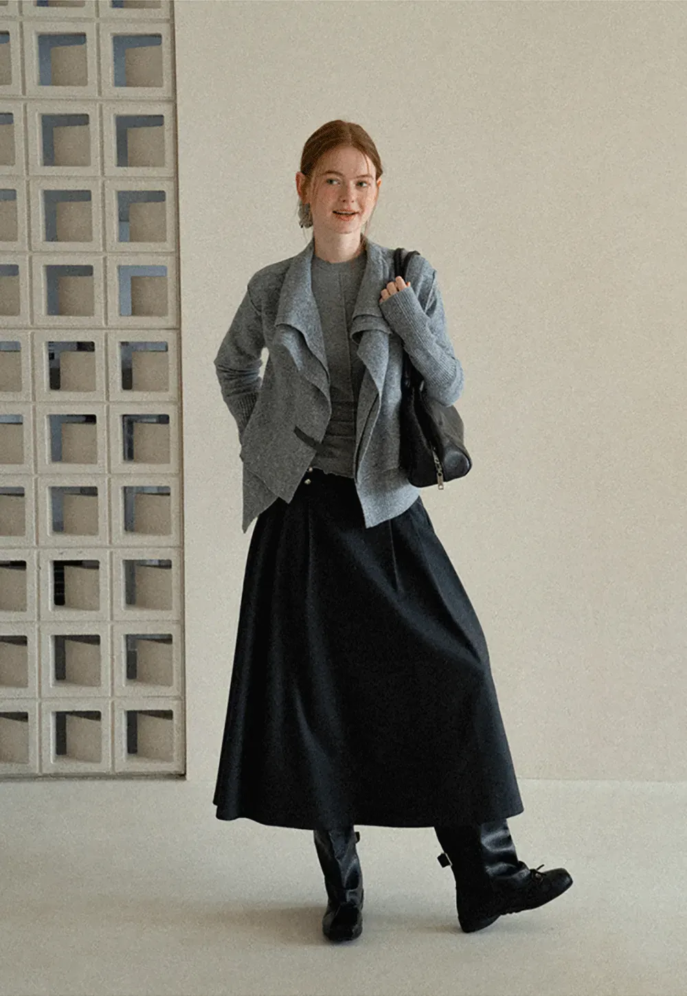 High Waist Pleated Skirt with Decorative Buttons