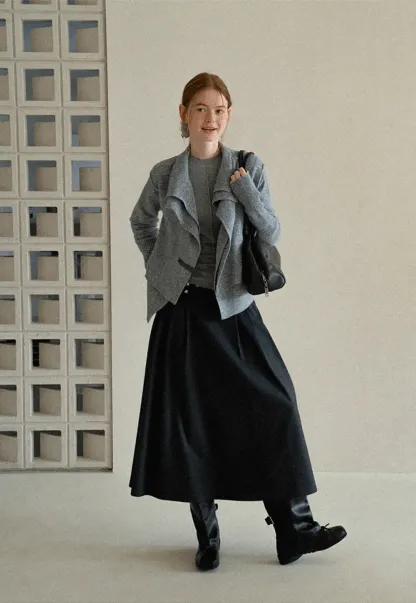 High Waist Pleated Skirt with Decorative Buttons