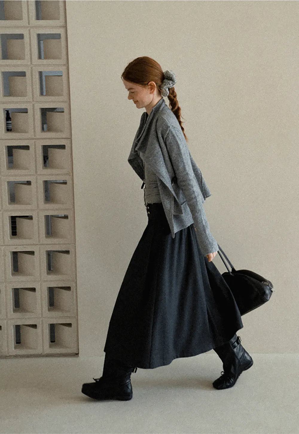 High Waist Pleated Skirt with Decorative Buttons