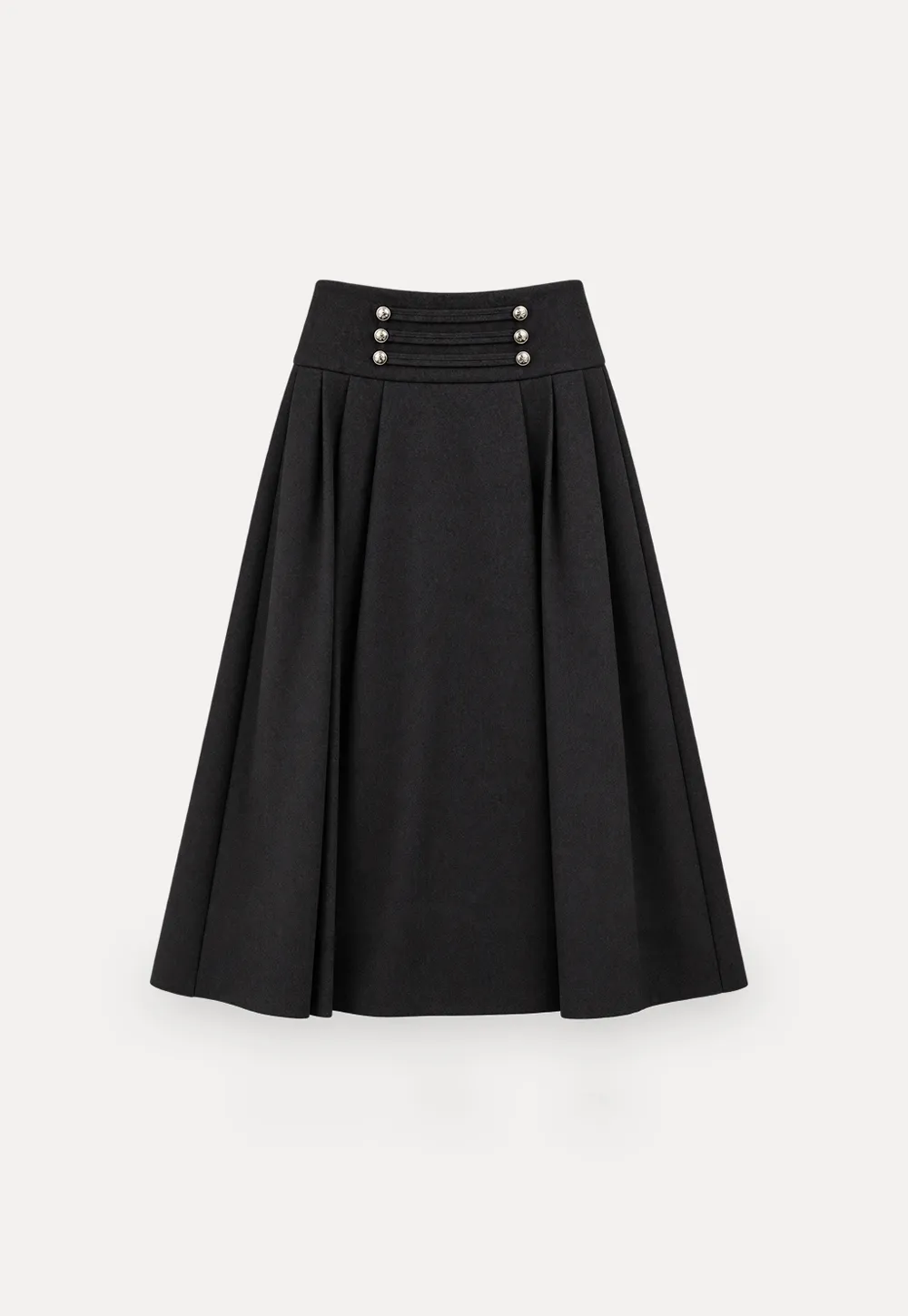 High Waist Pleated Skirt with Decorative Buttons