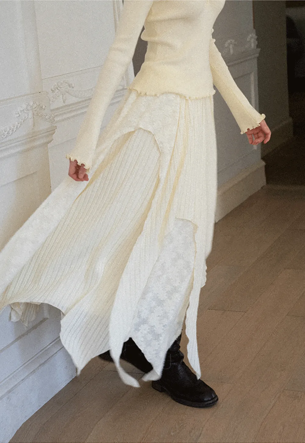 Asymmetrical Hem Ribbed Knit Skirt