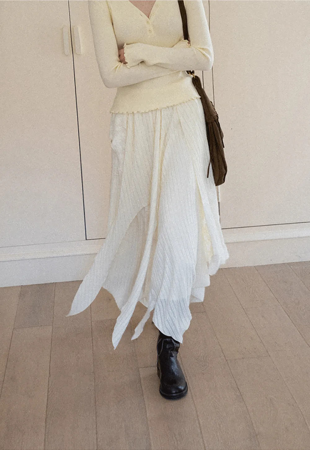 Asymmetrical Hem Ribbed Knit Skirt
