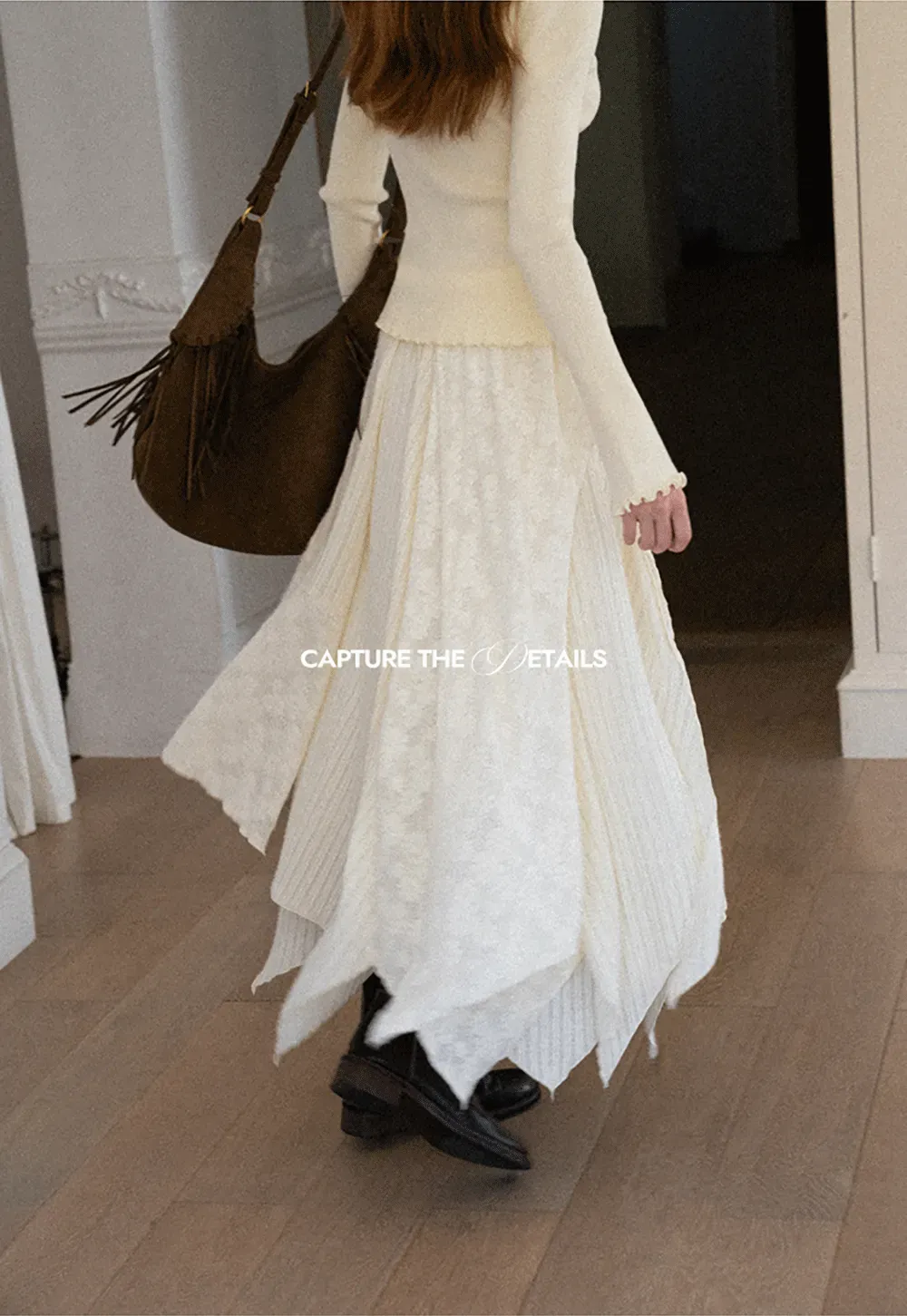 Asymmetrical Hem Ribbed Knit Skirt