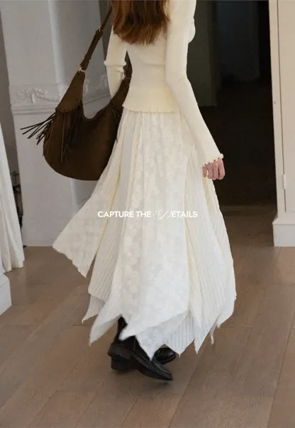 Asymmetrical Hem Ribbed Knit Skirt