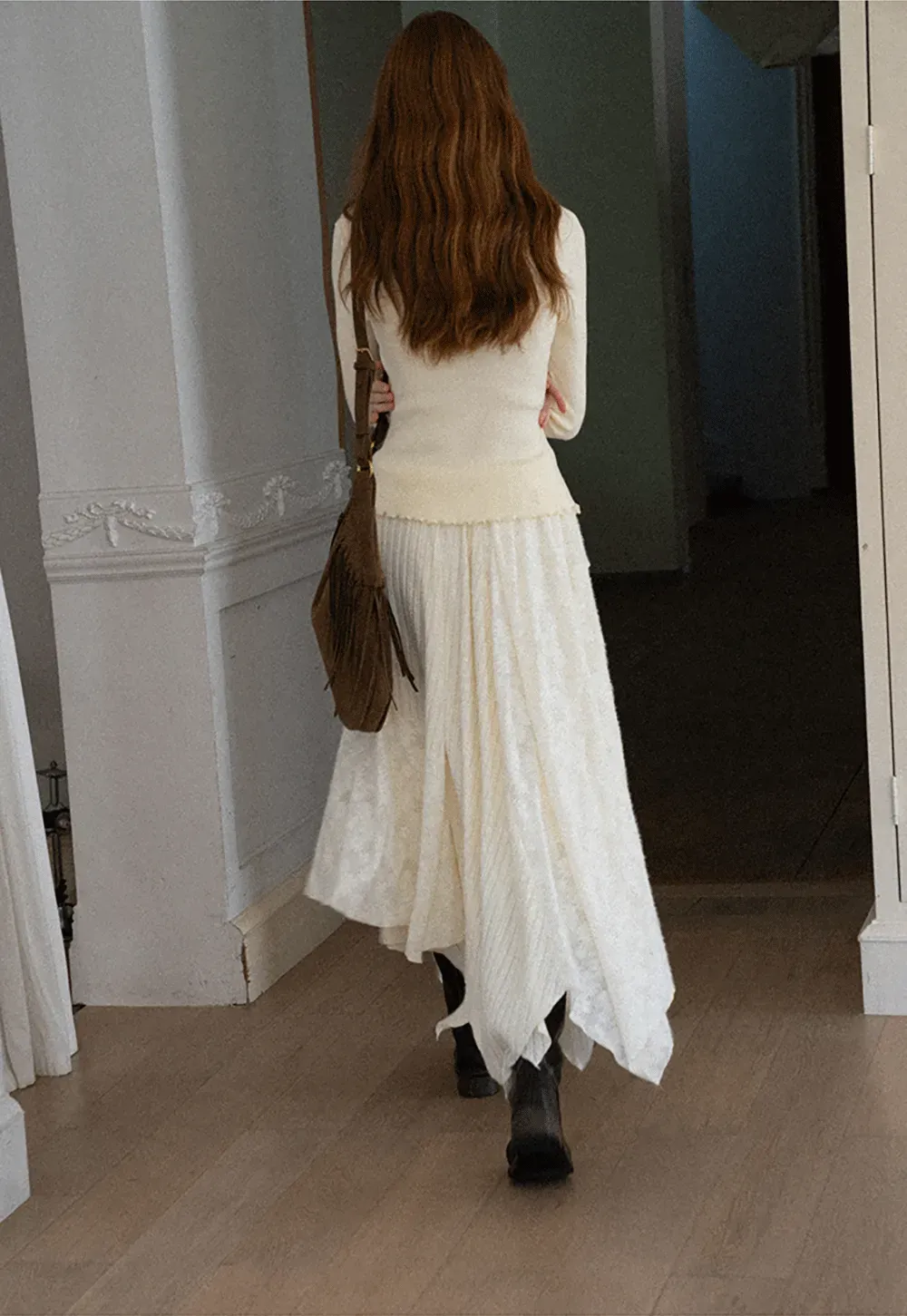 Asymmetrical Hem Ribbed Knit Skirt