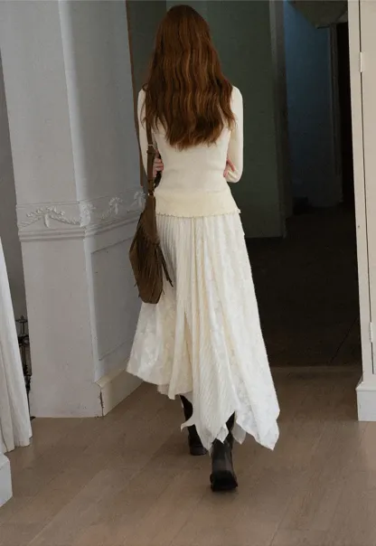 Asymmetrical Hem Ribbed Knit Skirt
