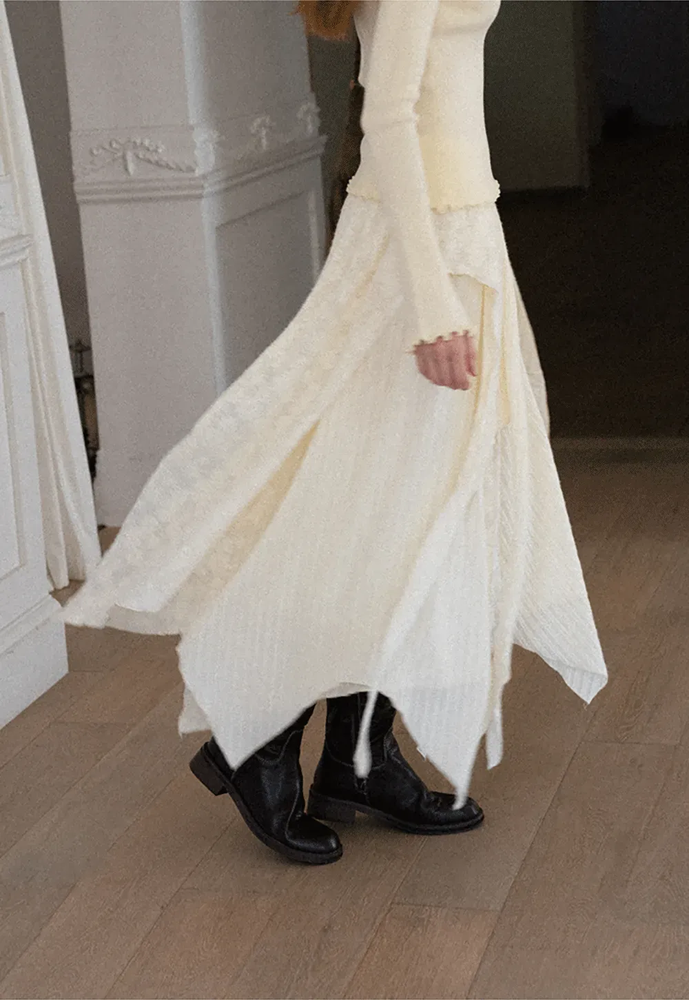 Asymmetrical Hem Ribbed Knit Skirt