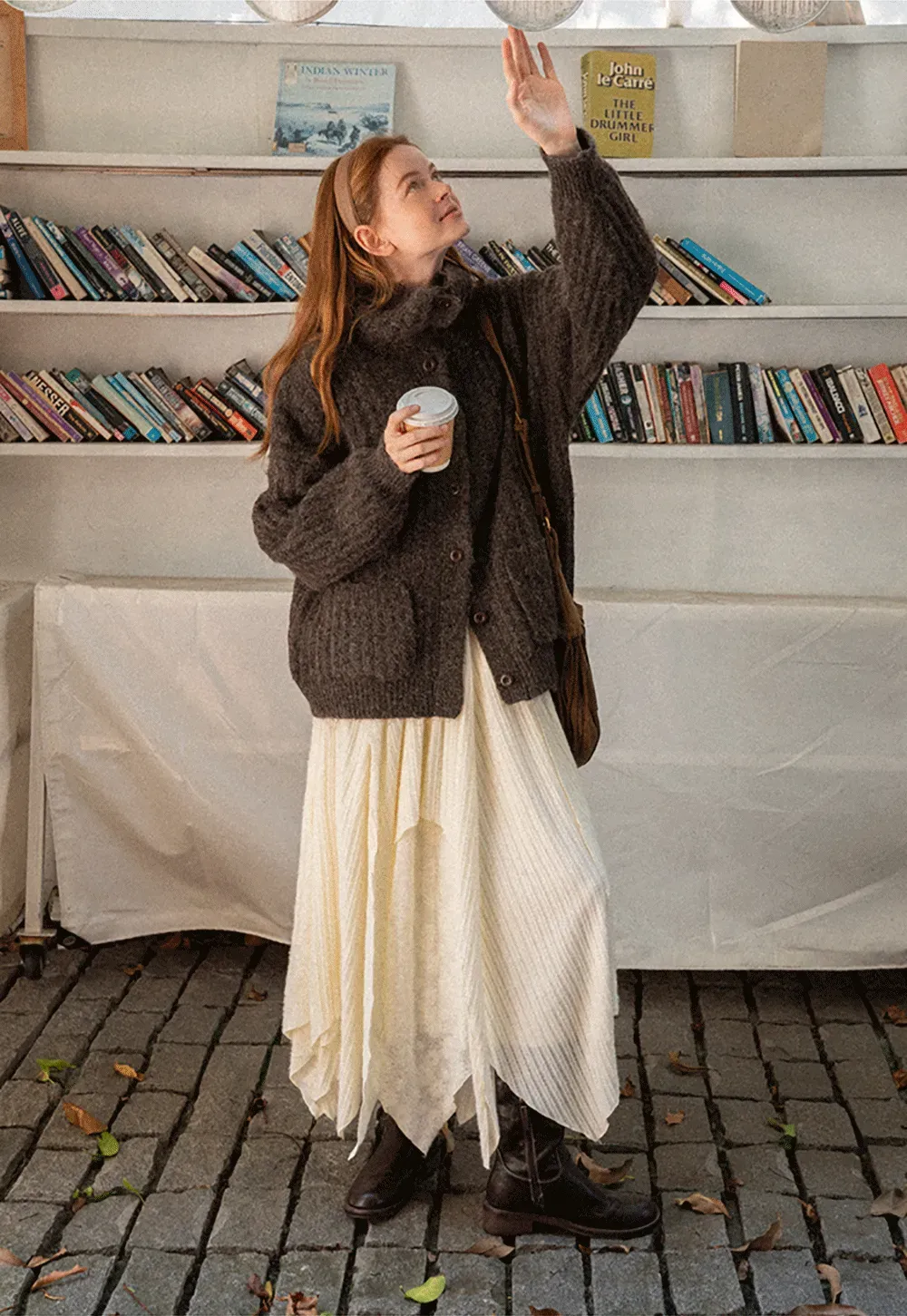Asymmetrical Hem Ribbed Knit Skirt