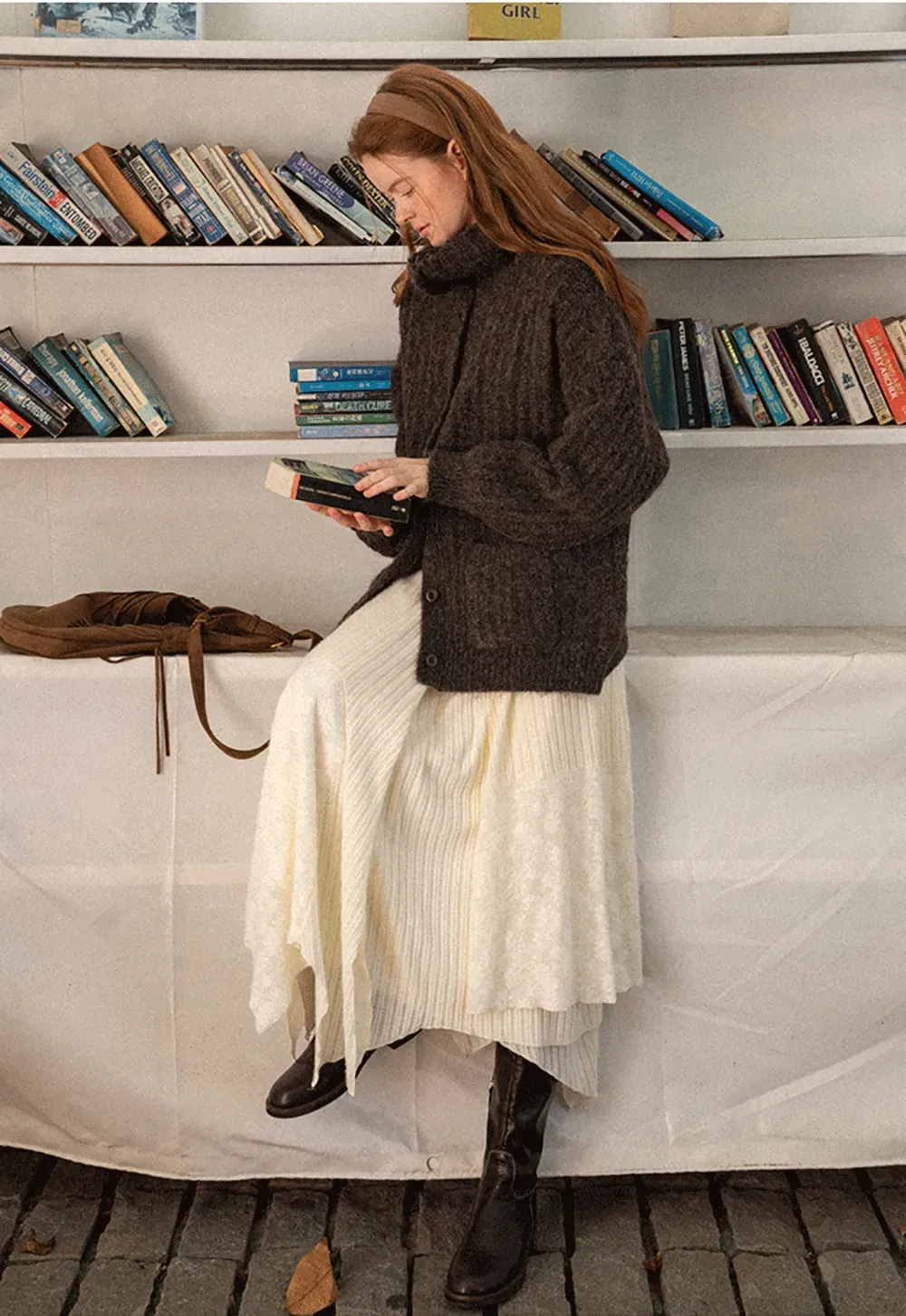 Asymmetrical Hem Ribbed Knit Skirt