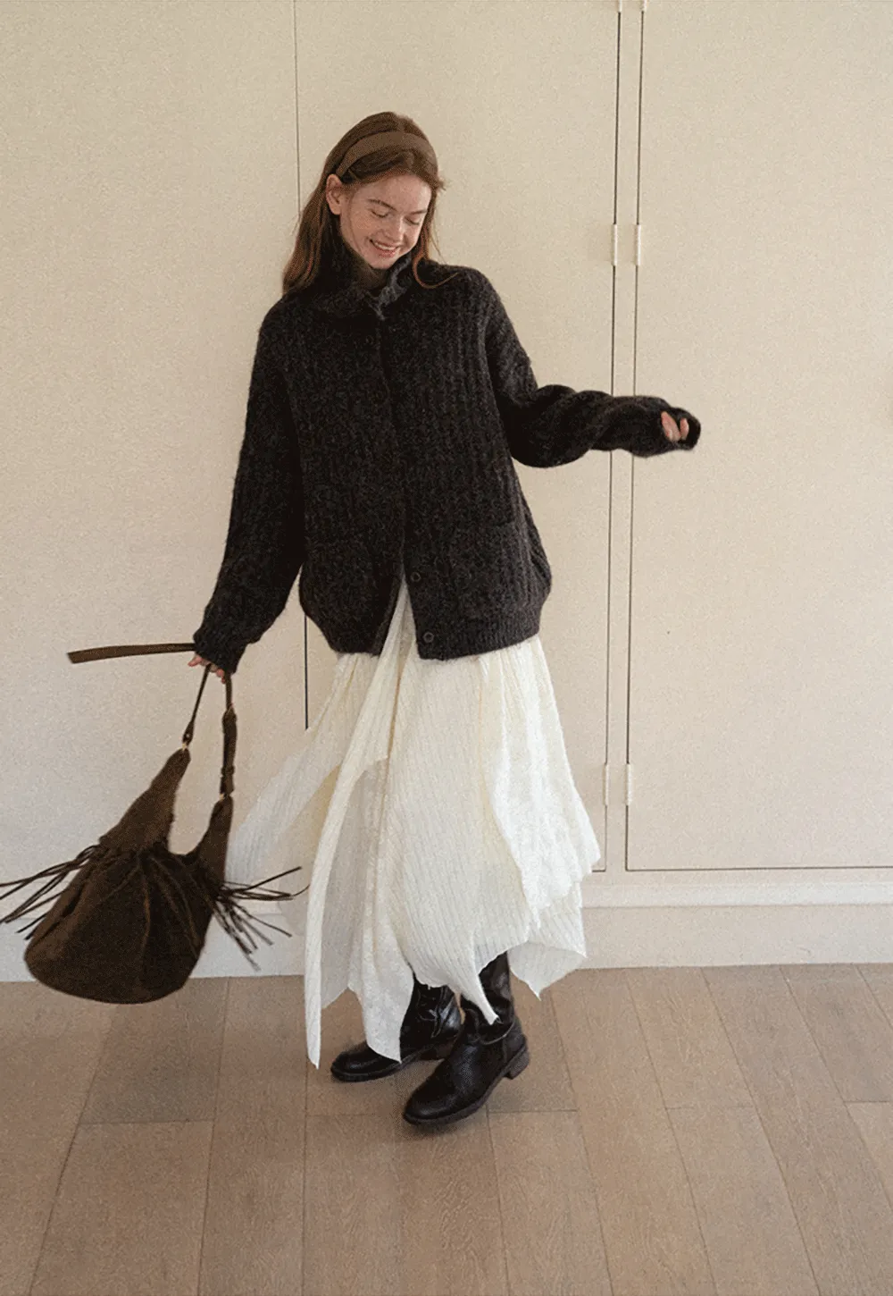 Asymmetrical Hem Ribbed Knit Skirt