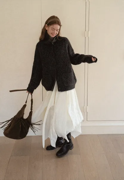 Asymmetrical Hem Ribbed Knit Skirt