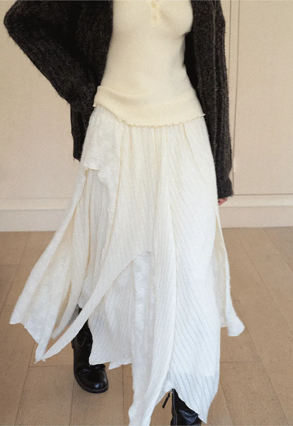 Asymmetrical Hem Ribbed Knit Skirt