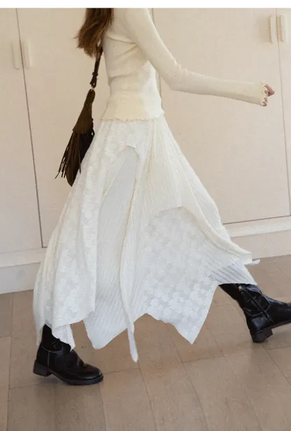 Asymmetrical Hem Ribbed Knit Skirt