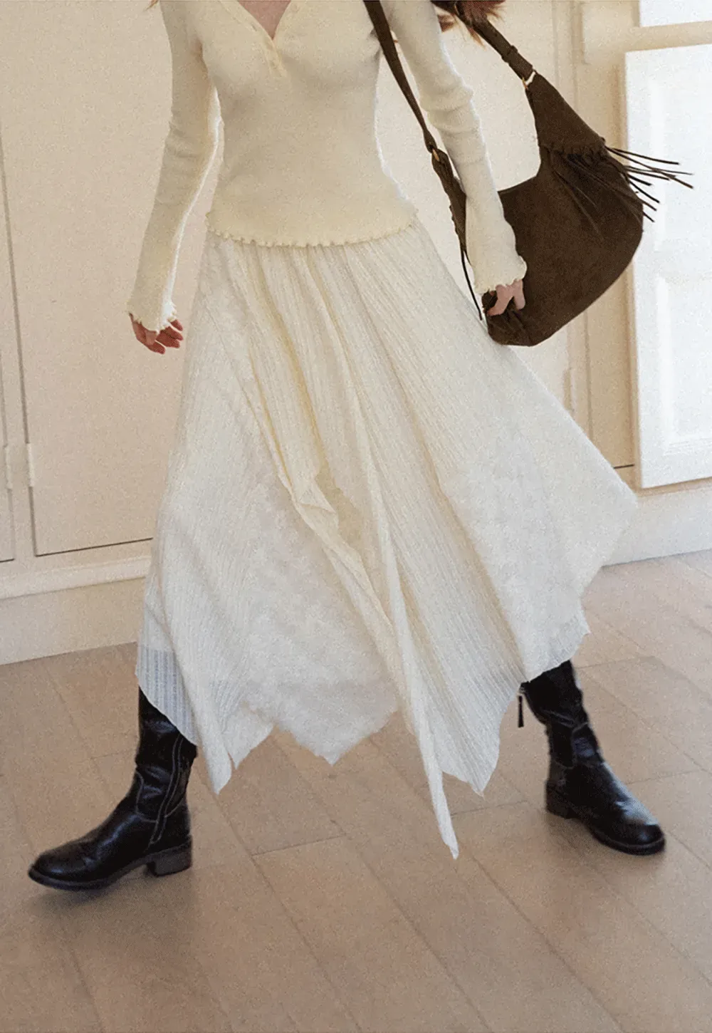 Asymmetrical Hem Ribbed Knit Skirt