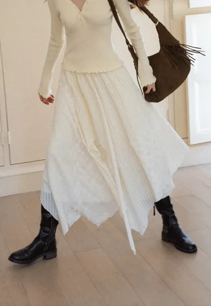 Asymmetrical Hem Ribbed Knit Skirt