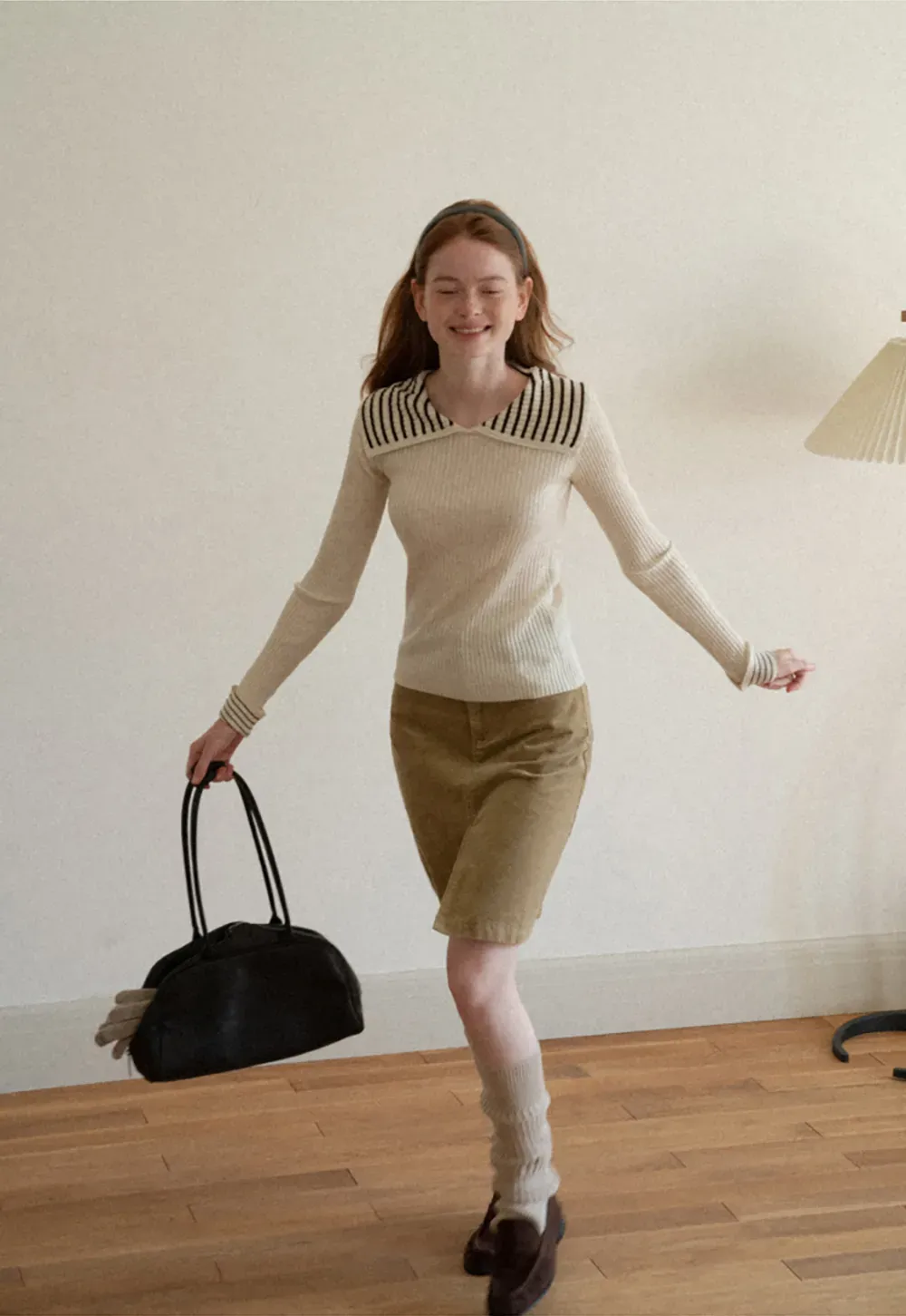 Corduroy A-Line Skirt with Front Slit