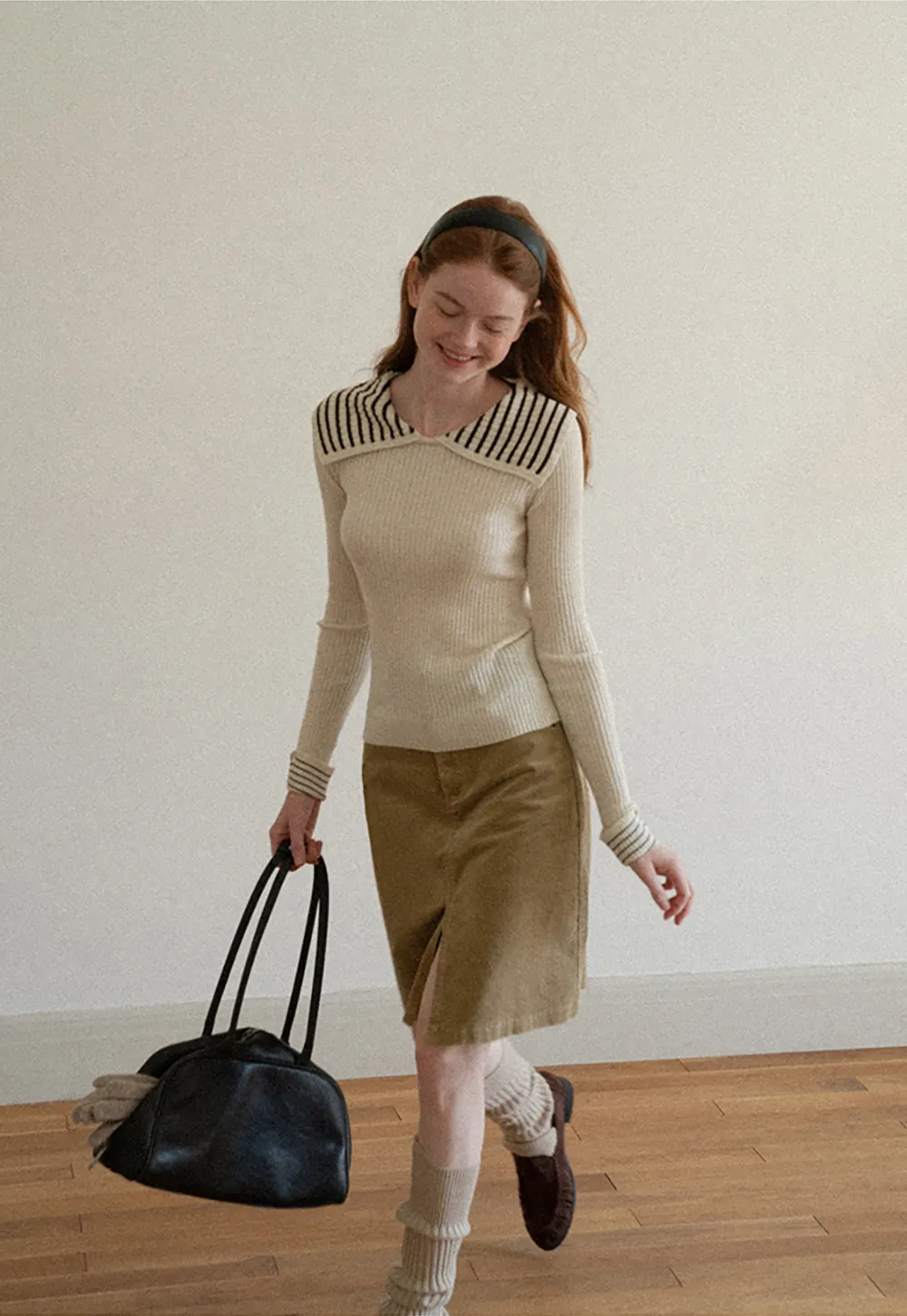 Corduroy A-Line Skirt with Front Slit
