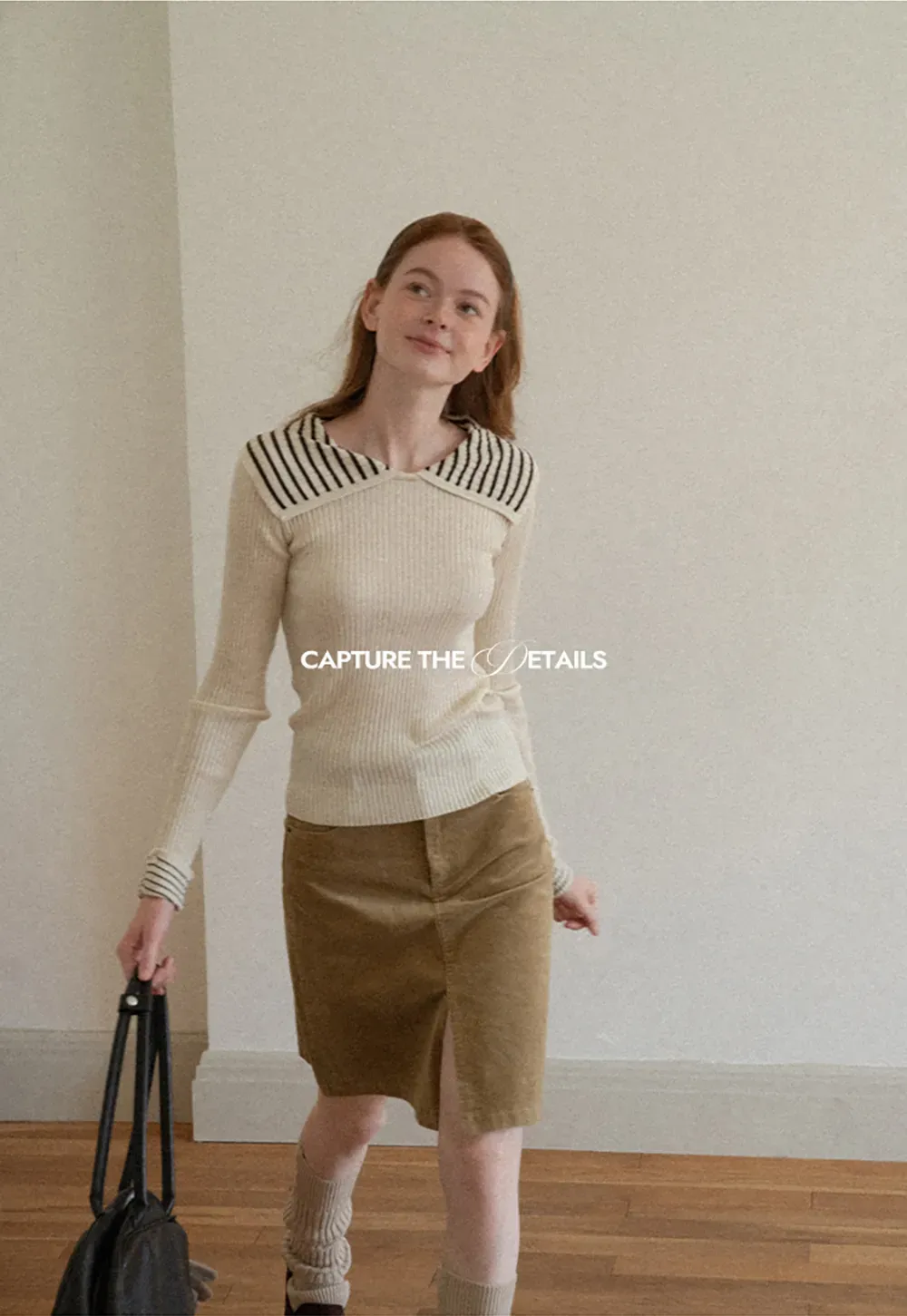 Corduroy A-Line Skirt with Front Slit