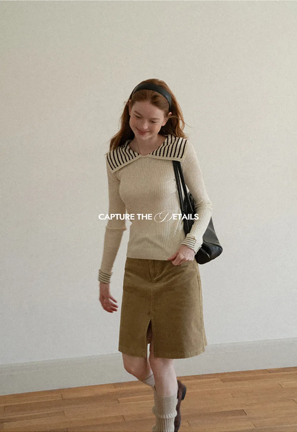 Corduroy A-Line Skirt with Front Slit
