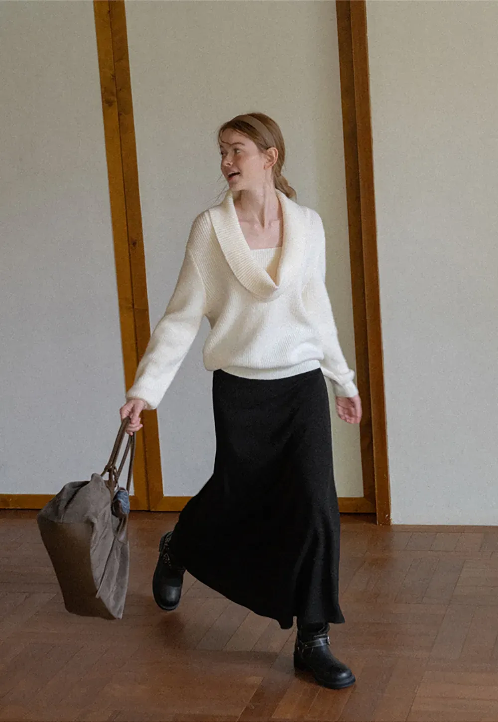 A-Line Wool Blend Midi Skirt