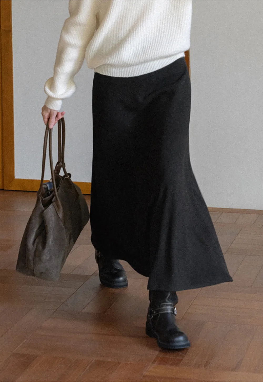 A-Line Wool Blend Midi Skirt