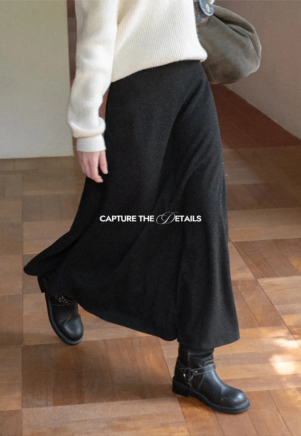 A-Line Wool Blend Midi Skirt
