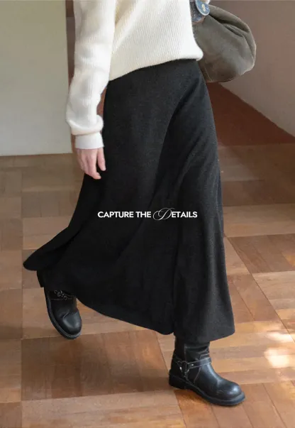 A-Line Wool Blend Midi Skirt