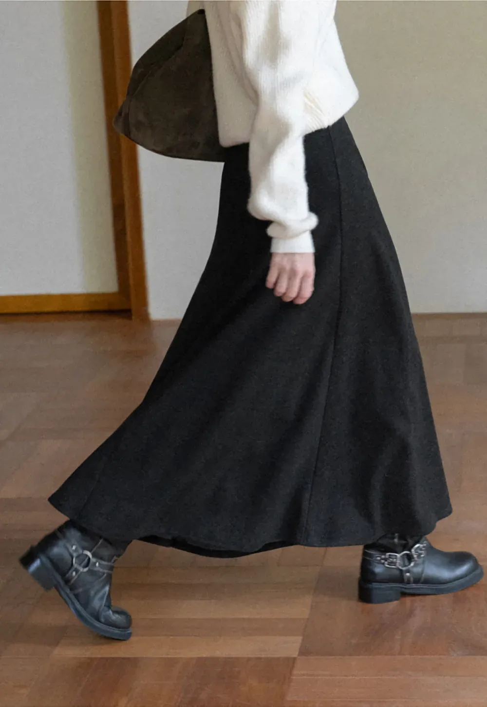 A-Line Wool Blend Midi Skirt