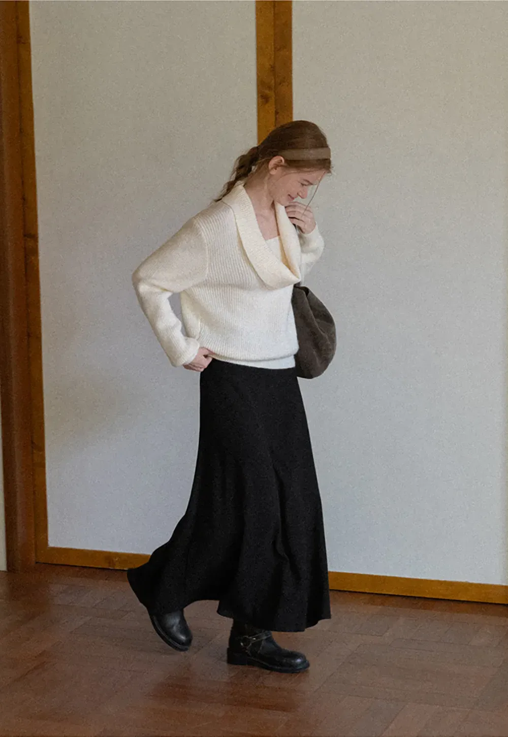 A-Line Wool Blend Midi Skirt