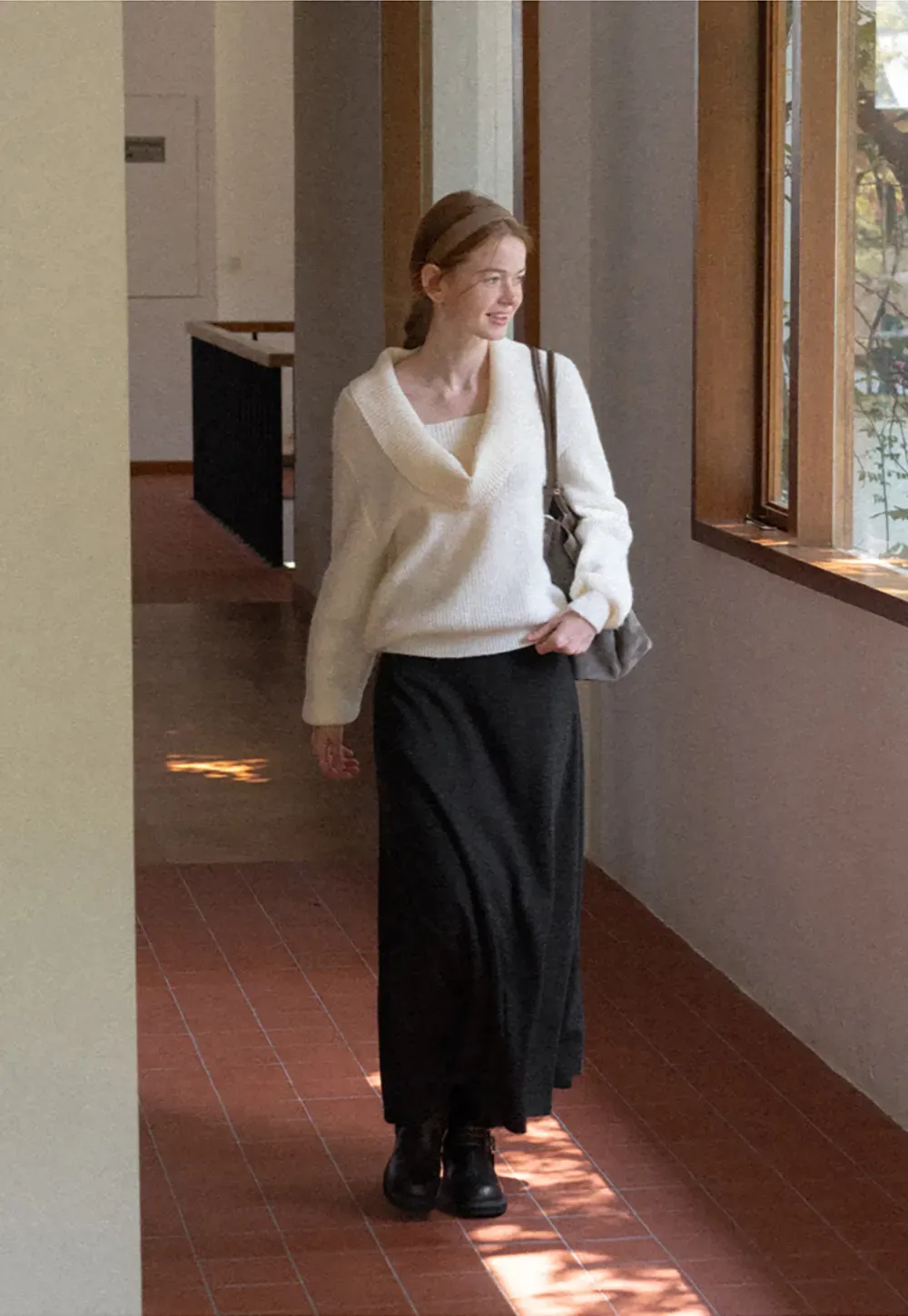 A-Line Wool Blend Midi Skirt