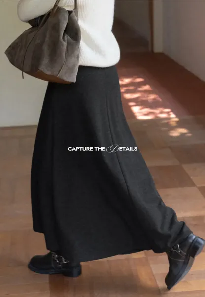 A-Line Wool Blend Midi Skirt