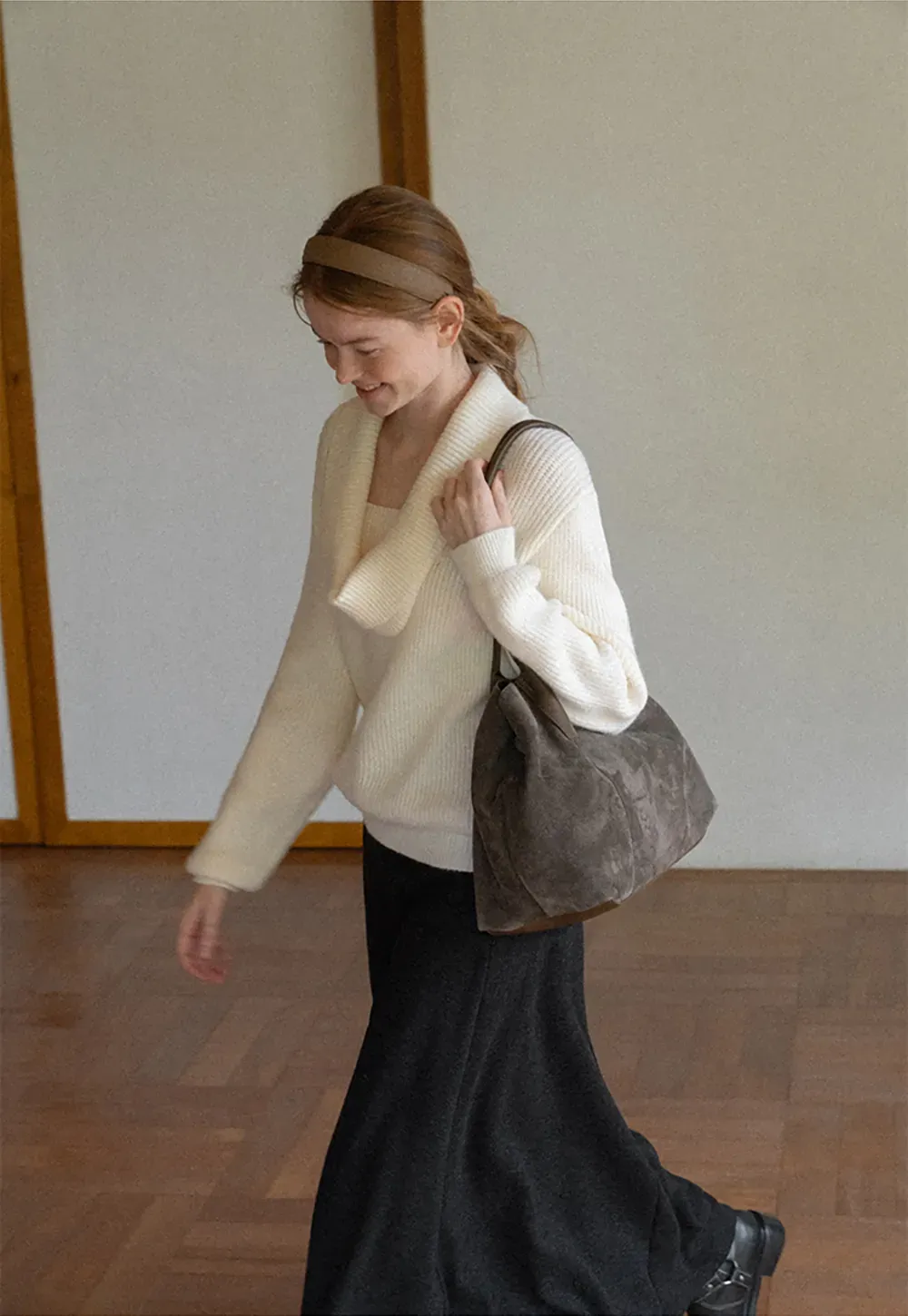 A-Line Wool Blend Midi Skirt