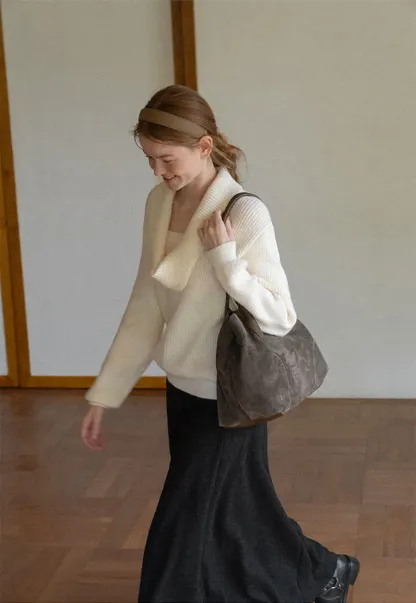 A-Line Wool Blend Midi Skirt