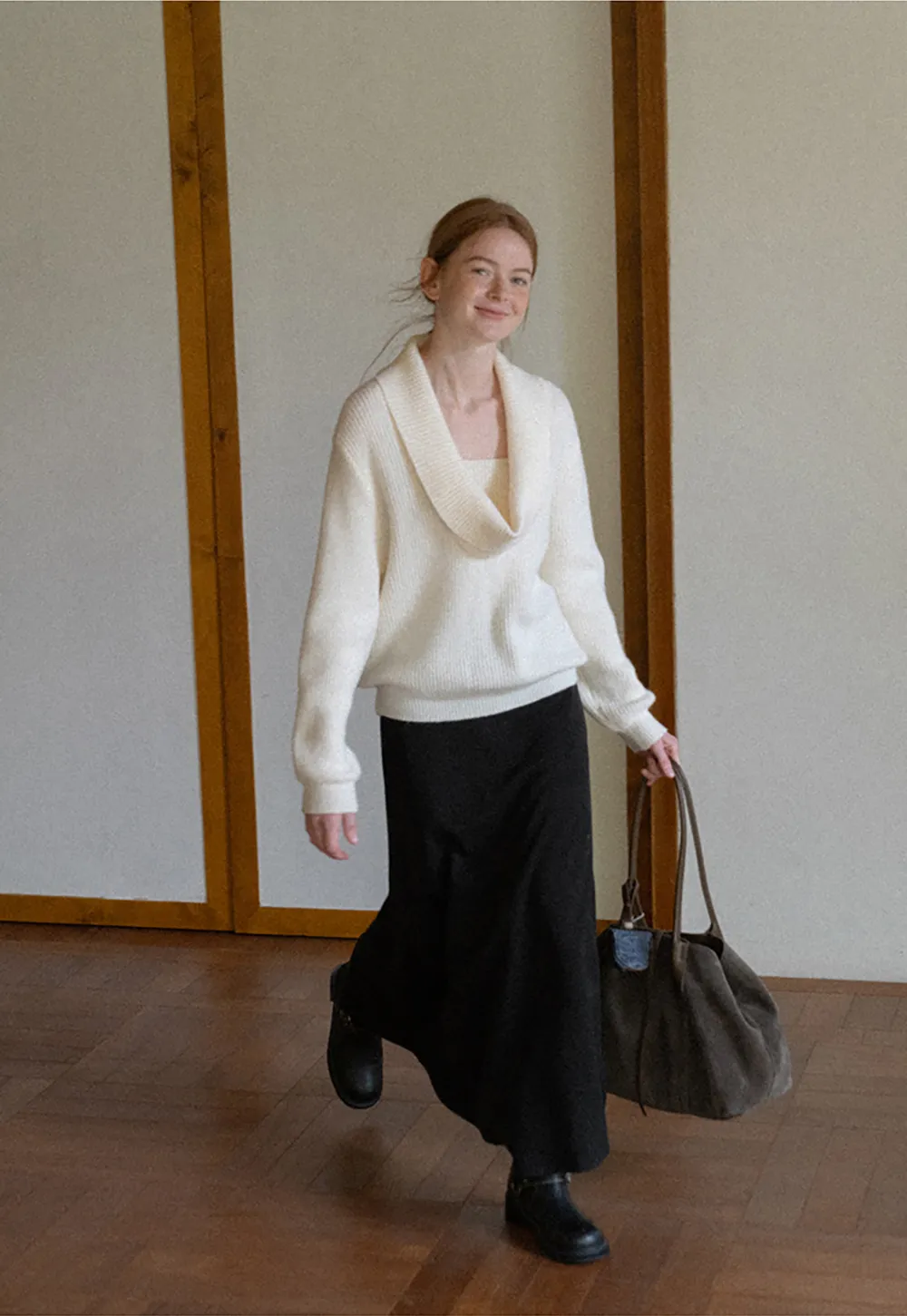 A-Line Wool Blend Midi Skirt