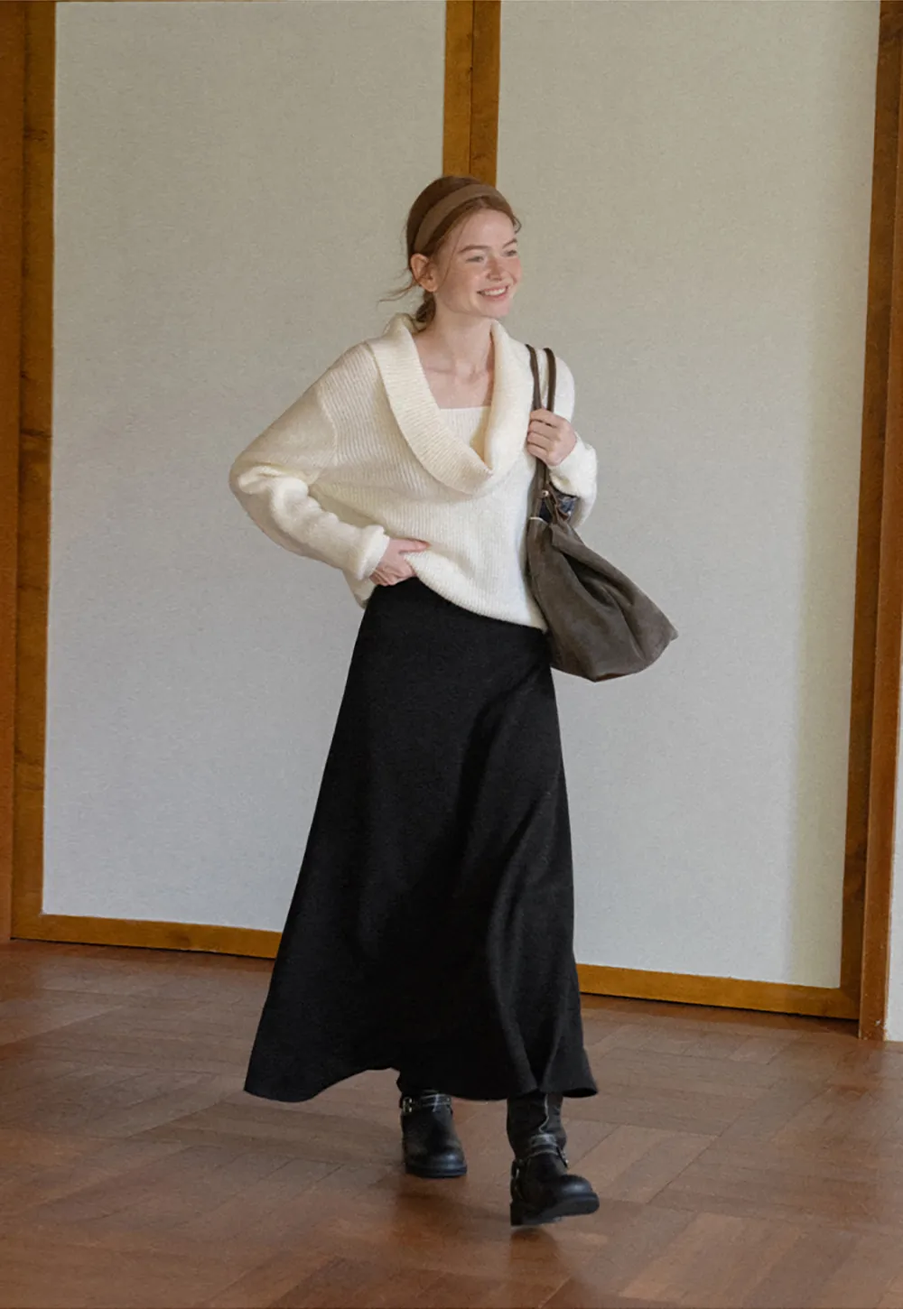 A-Line Wool Blend Midi Skirt