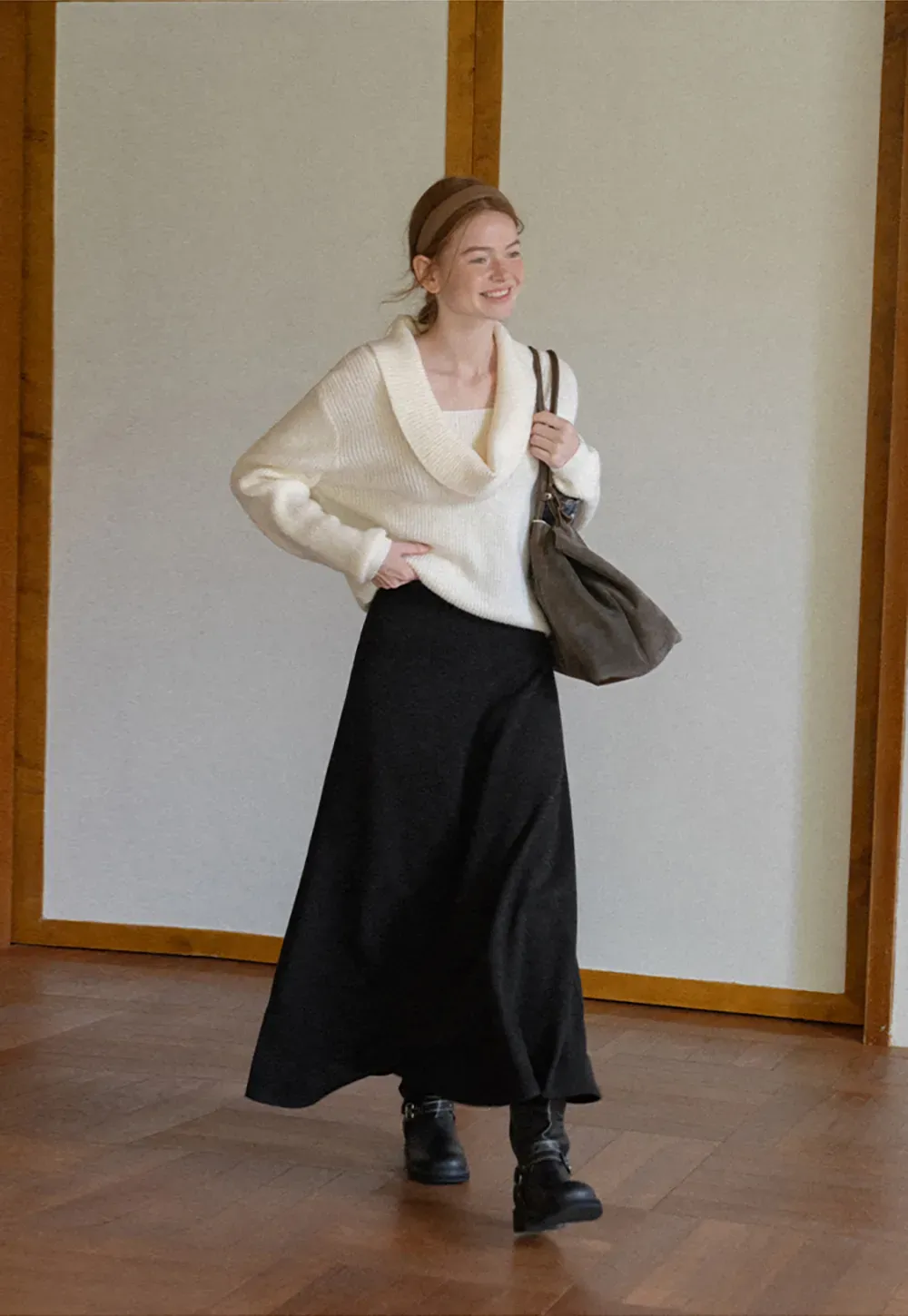 A-Line Wool Blend Midi Skirt