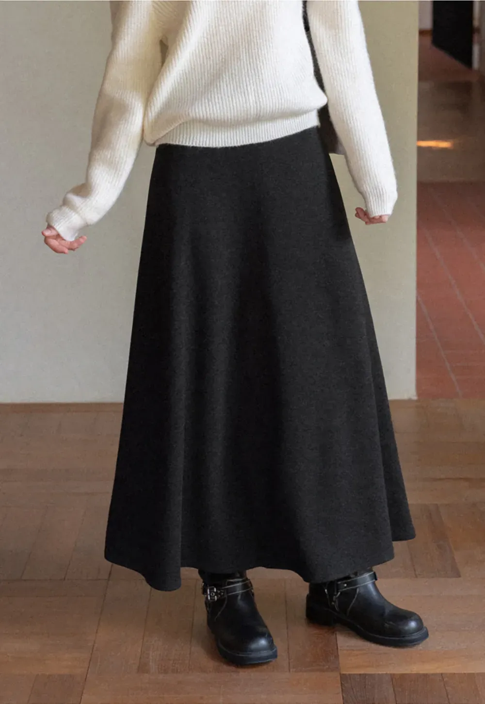 A-Line Wool Blend Midi Skirt