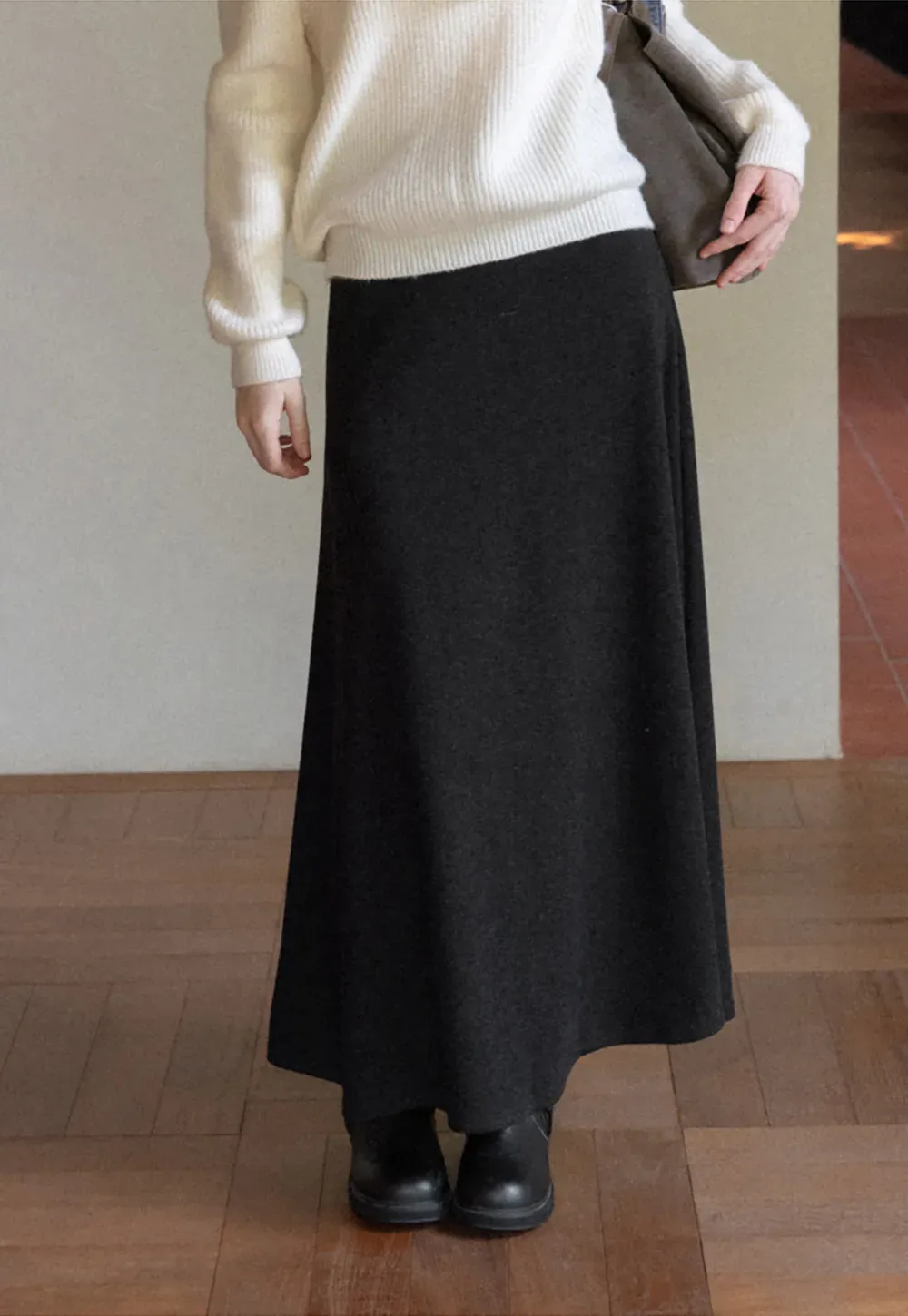 A-Line Wool Blend Midi Skirt