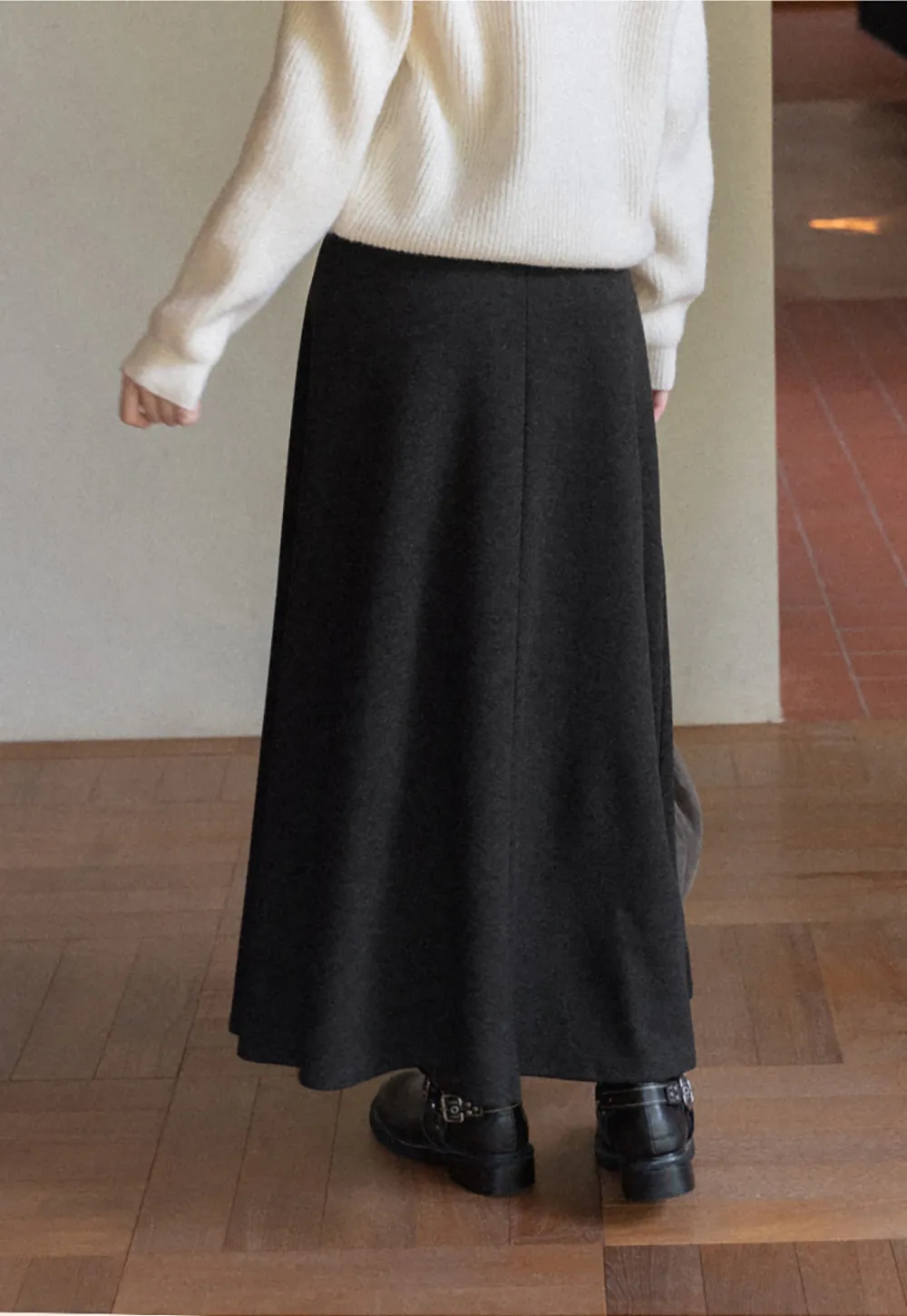 A-Line Wool Blend Midi Skirt