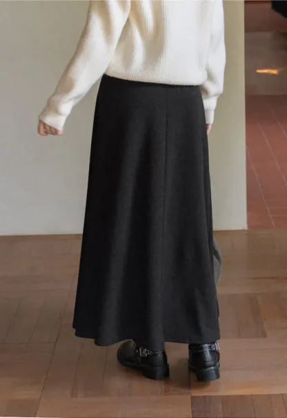 A-Line Wool Blend Midi Skirt