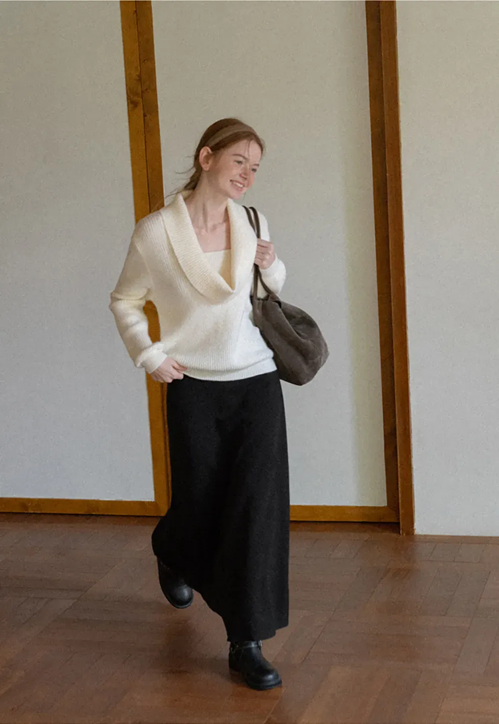 A-Line Wool Blend Midi Skirt