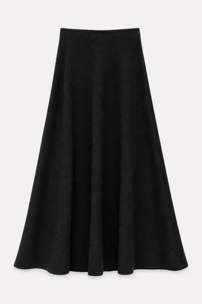 A-Line Wool Blend Midi Skirt