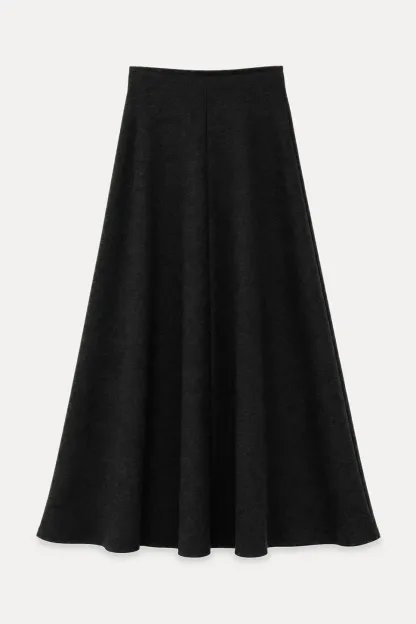 A-Line Wool Blend Midi Skirt