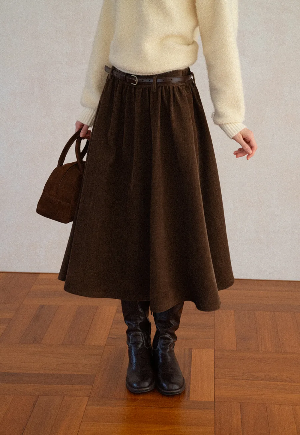 High Waist Pleated A Line Skirt