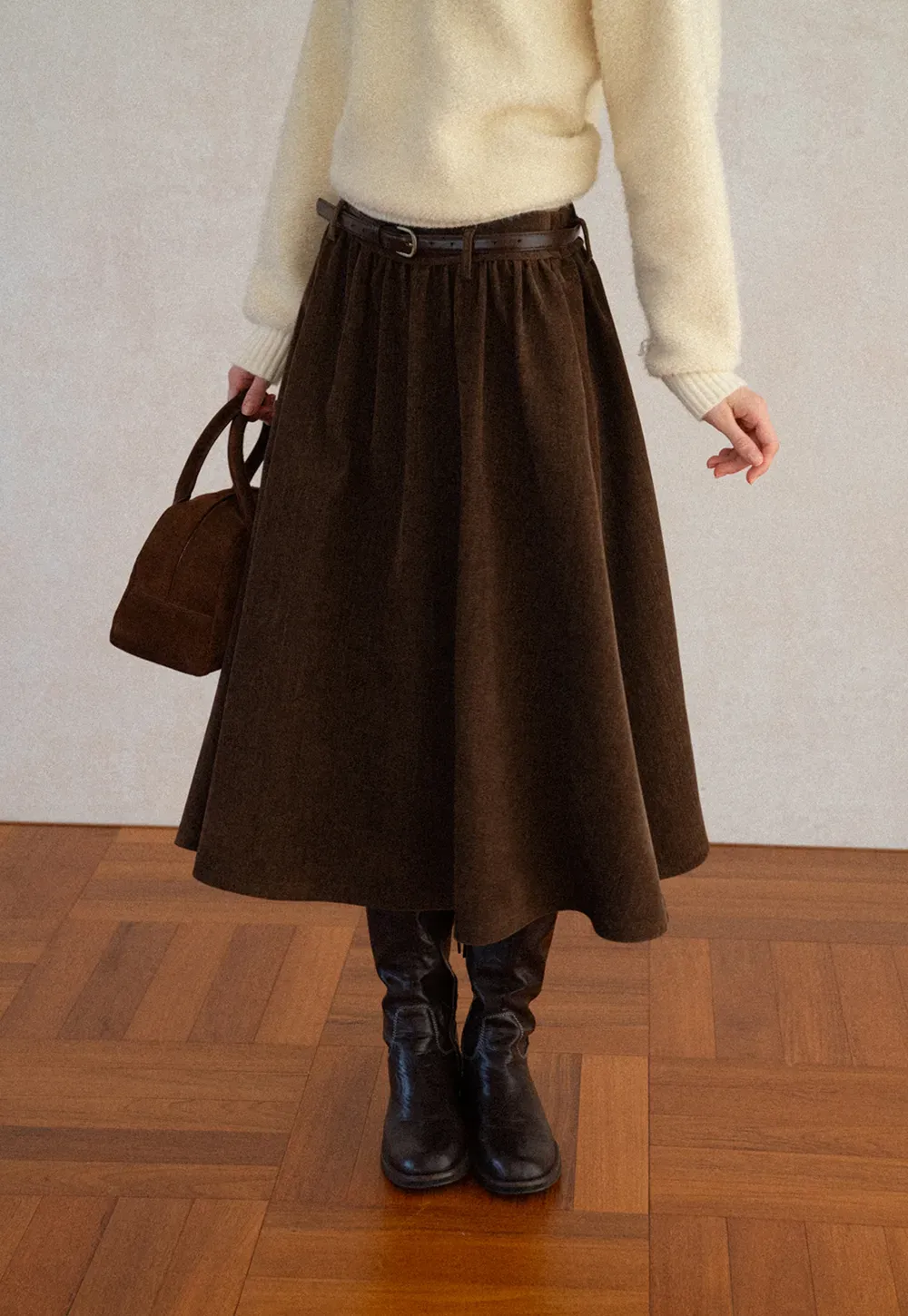 High Waist Pleated A Line Skirt